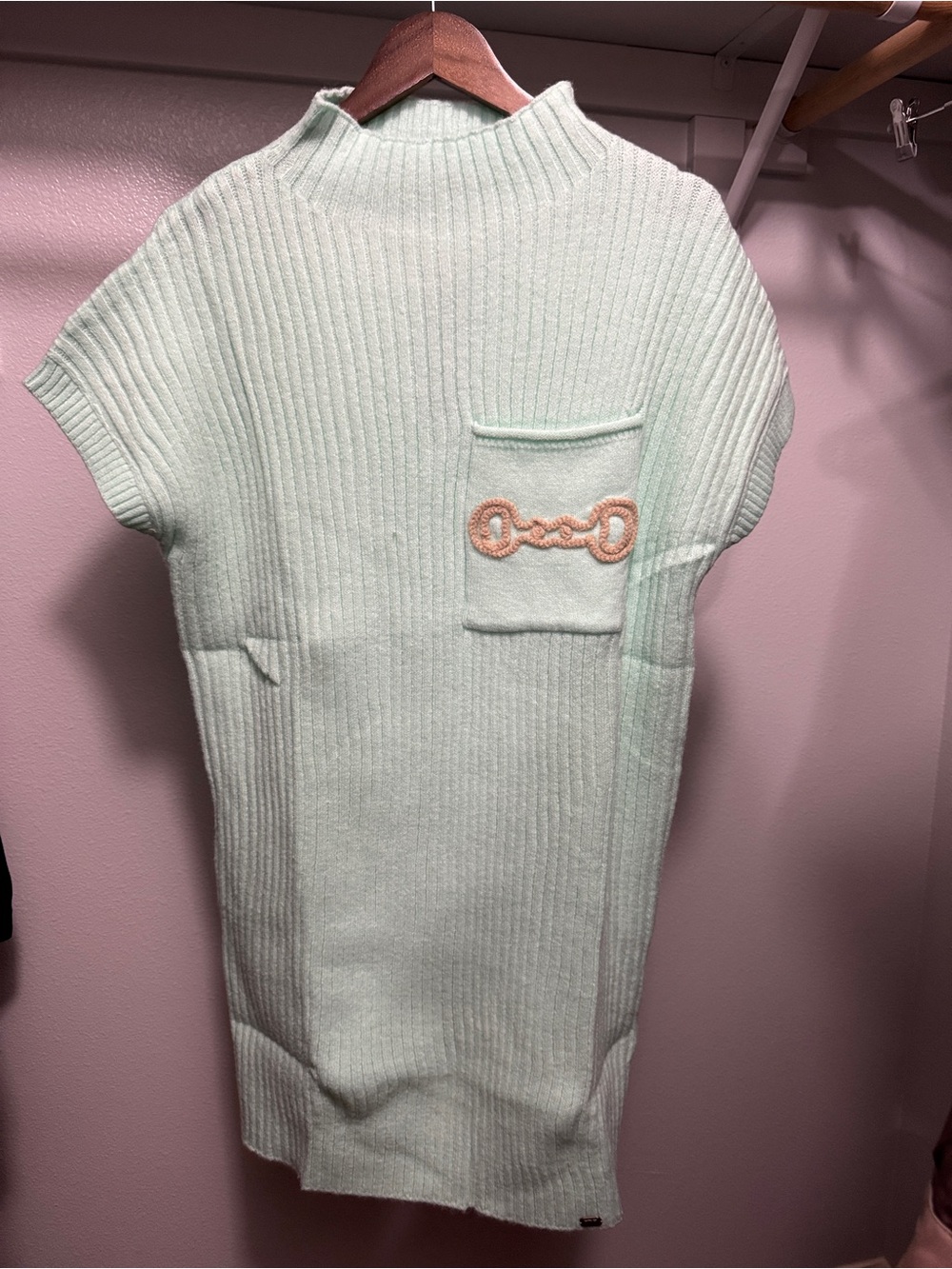 Lucky & Blessed Mint Green Ribbed Knit Dress with Embroidered Pocket